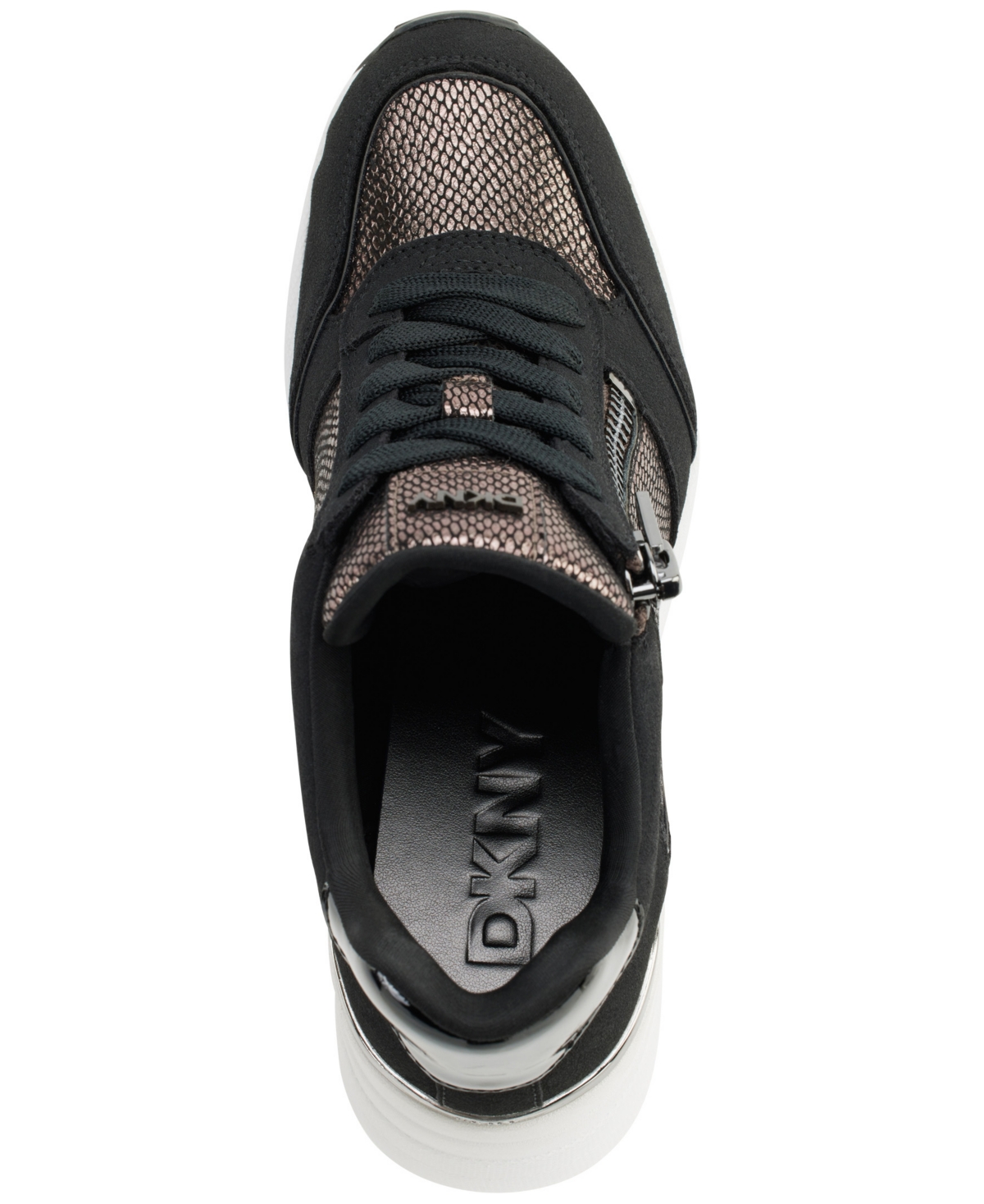 Shop Dkny Women's Kalina Lace-up Wedge Sneakers In Pewter,black