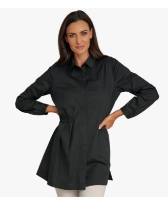 Women's Long Sleeves Cotton Poplin Asymmetrical Pleat Front Have It All Tunic