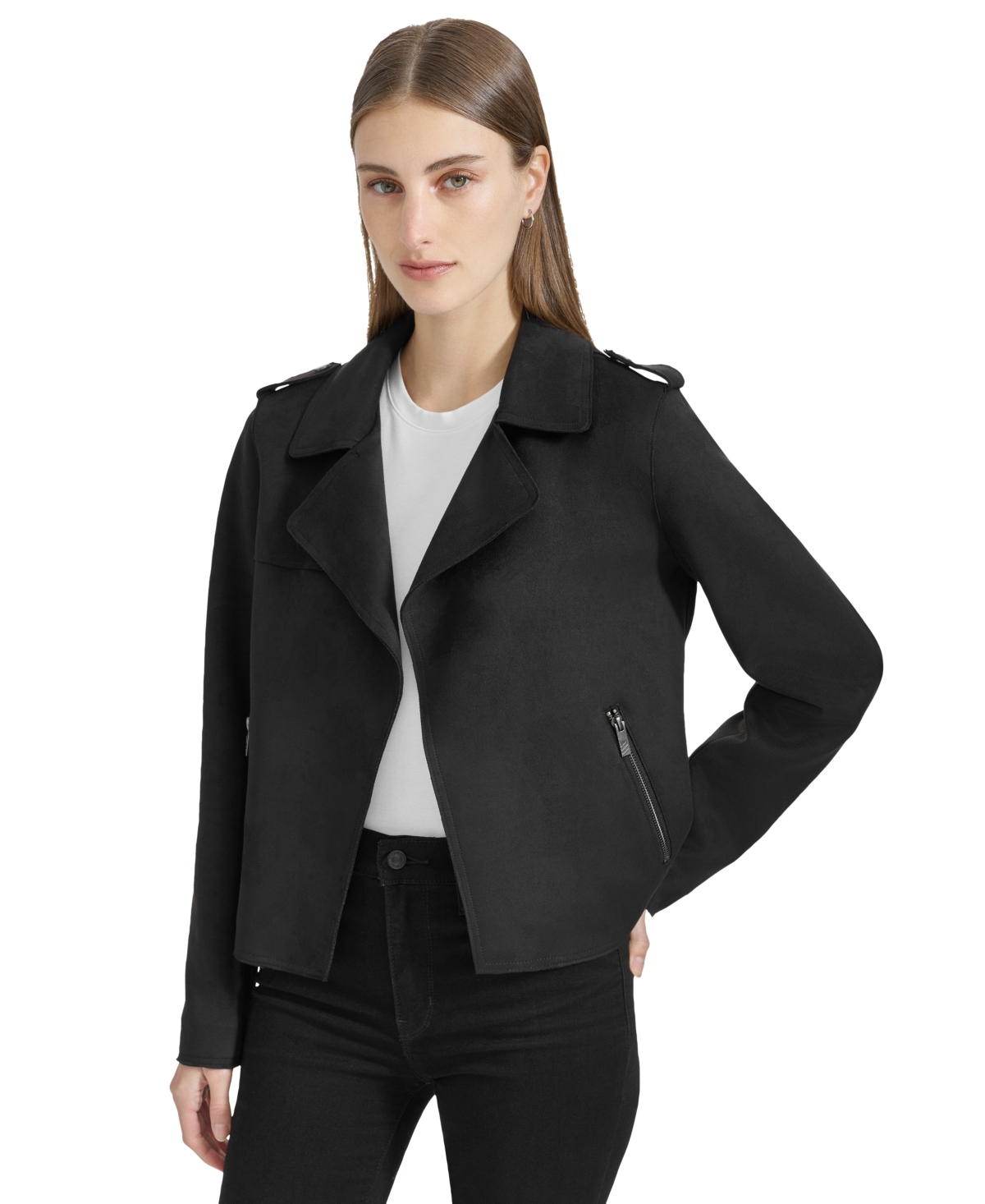 Andrew Marc Sport Women's Draped Faux-Suede Moto Jacket - Midnight