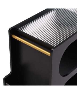 Lockable Mobile End Table with Fluted Tempered Glass