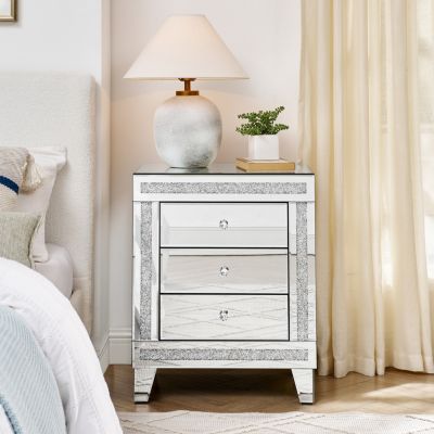 Silver Mirror 3-Drawer Storage Cabinet
