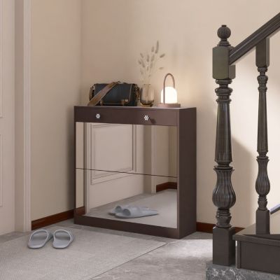 Mirror Shoe Cabinet with 2 Tier Drawers