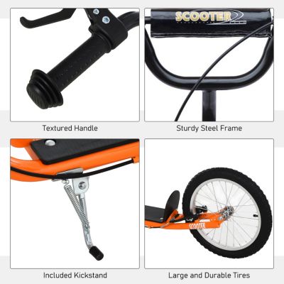 Youth Scooter Kick Scooter for Kids 5+ with Adjustable Handlebar 16" Front and Rear Dual Brakes Inflatable Wheels, Orange