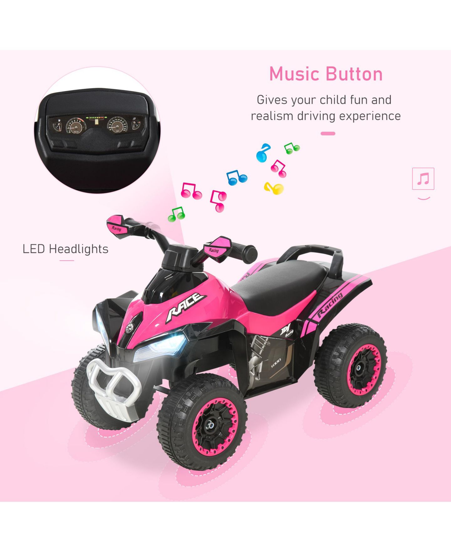 Детская игрушка Streamdale Furniture Ride Racer Foot-to-Floor Ride-On Car with Music & Lights, 44 lbs, Ages 1.5–3 Years, цвет: Розовый — фото 6