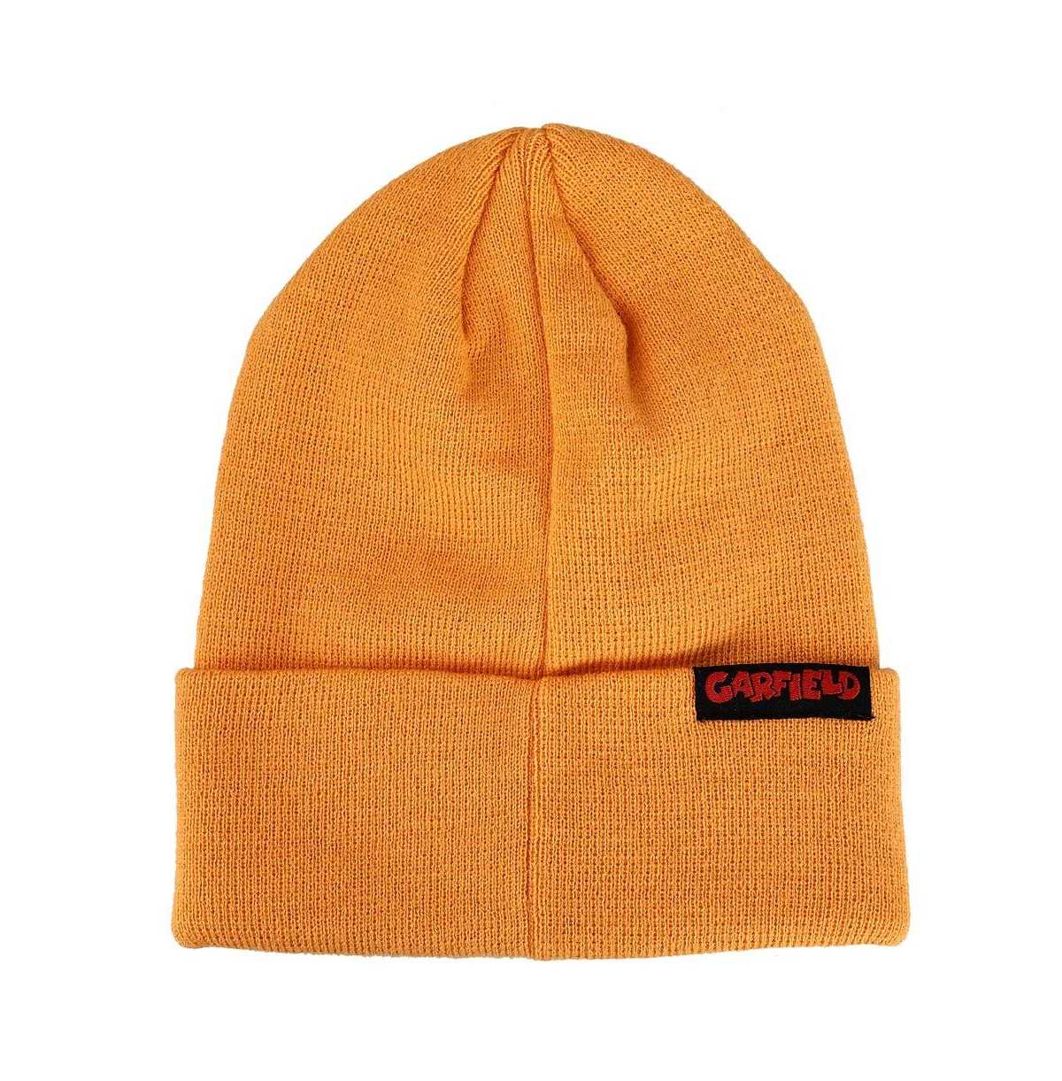 Garfield Men's Face Character Cuffed Flat Embroidery Logo on Orange Acrylic Knitted Woven Beanie