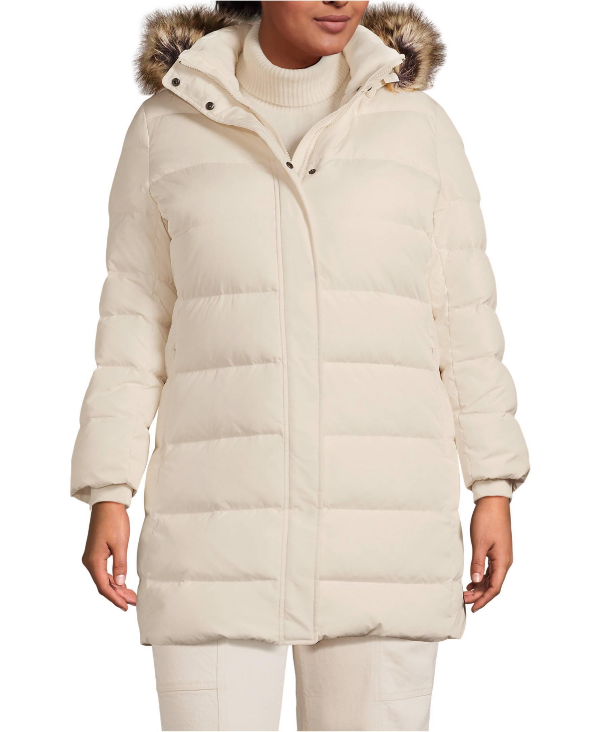 Lands' End Plus Size Max 600 Down Puffer Coat - Ivory pearl