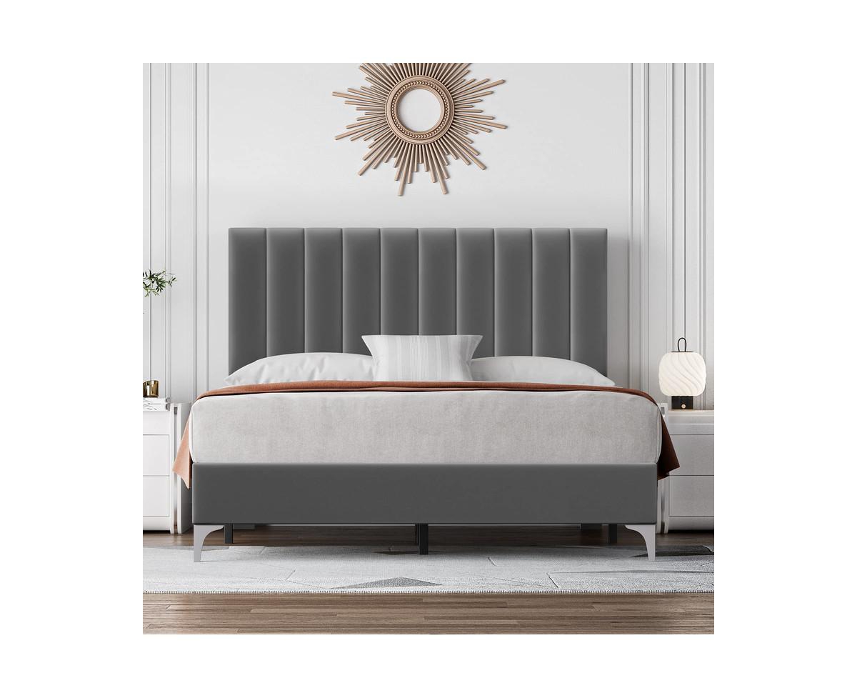 gaomon Bed Frame Modern Velvet Upholstered 11 Inch Bed Frame with Headboard No Box Spring Needed, Gray