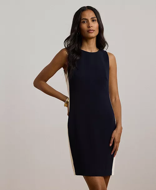 women's two-tone crepe sheath dress