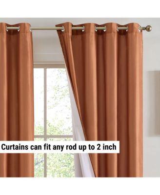 Jefferson Faux Silk Semi Sheer Light Filtering Microfiber Lined Grommet Lightweight Window Curtain Panels, Set of 2