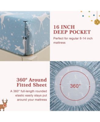 4 Pieces Soft Microfiber Christmas Bedding Sheet Set, King