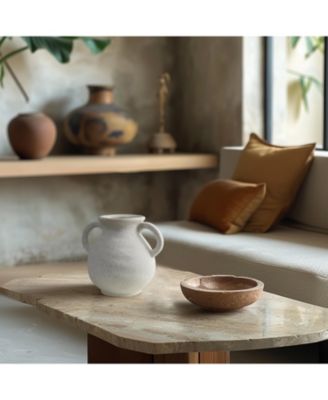 White Ceramic Jug Round Vase with Two Handles