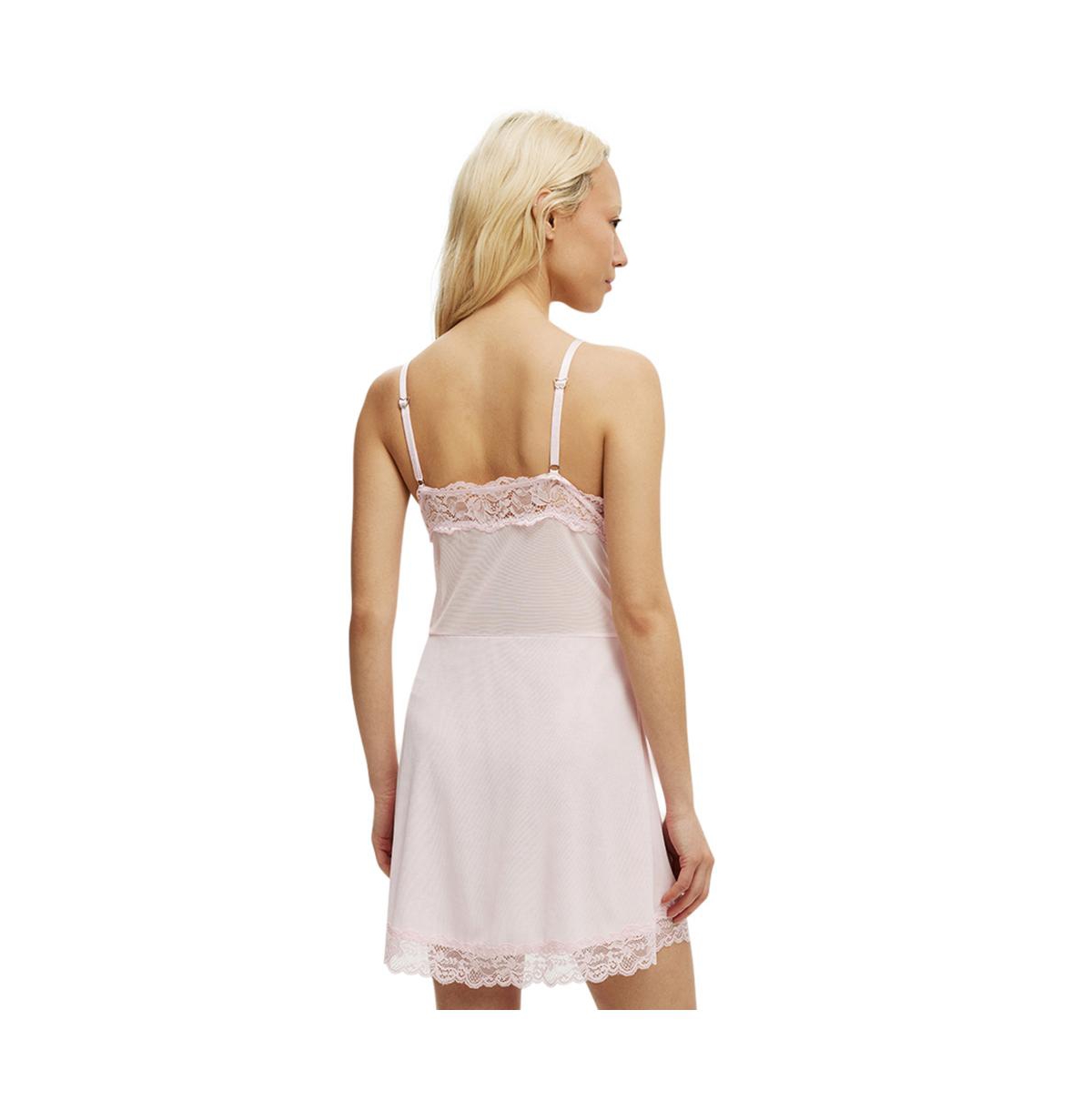 Cotton On Women's Peach Prc Lace Mesh Slip Nightie - soft rose