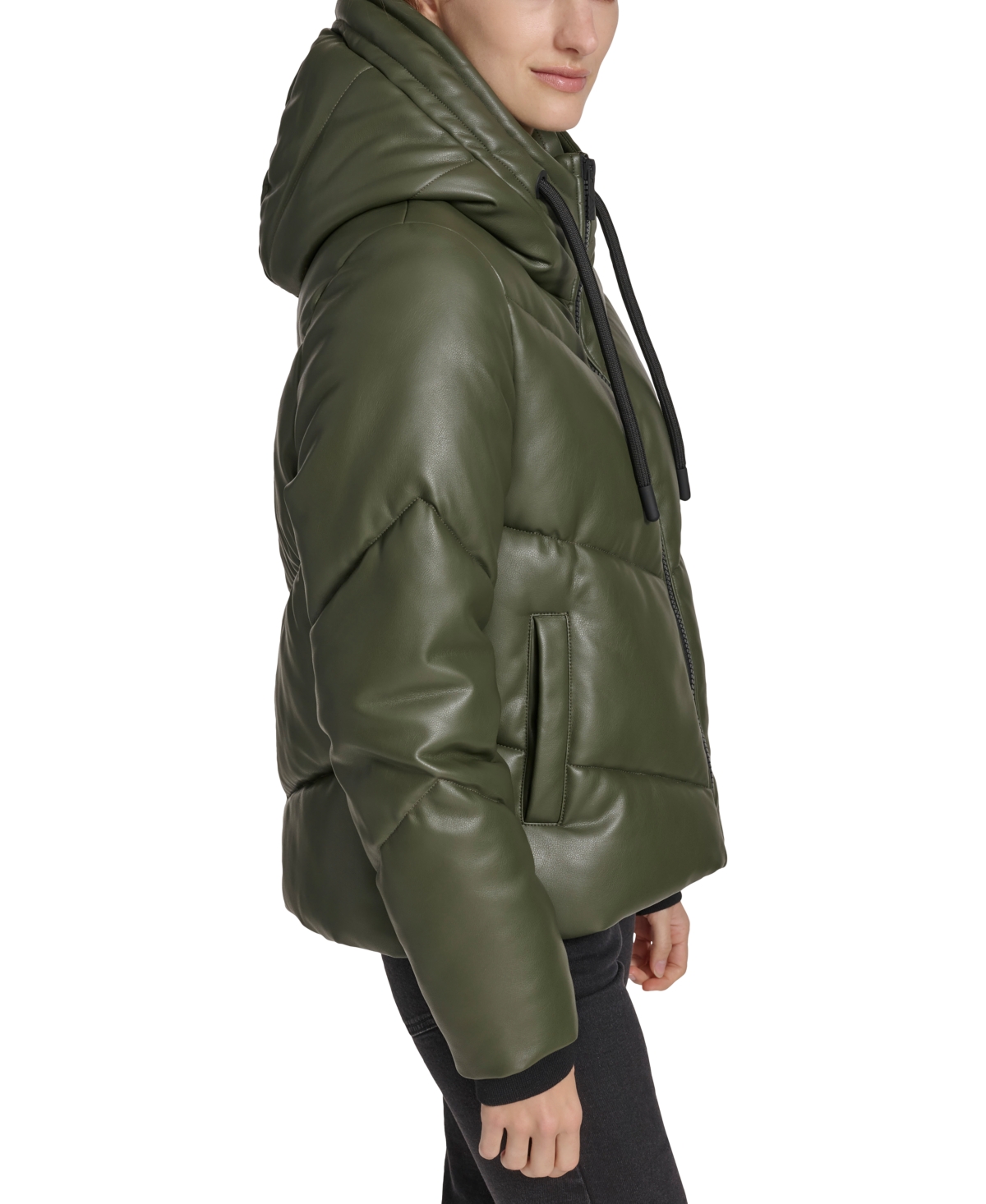 Andrew Marc Sport Women's Faux-Leather Hooded Puffer Jacket