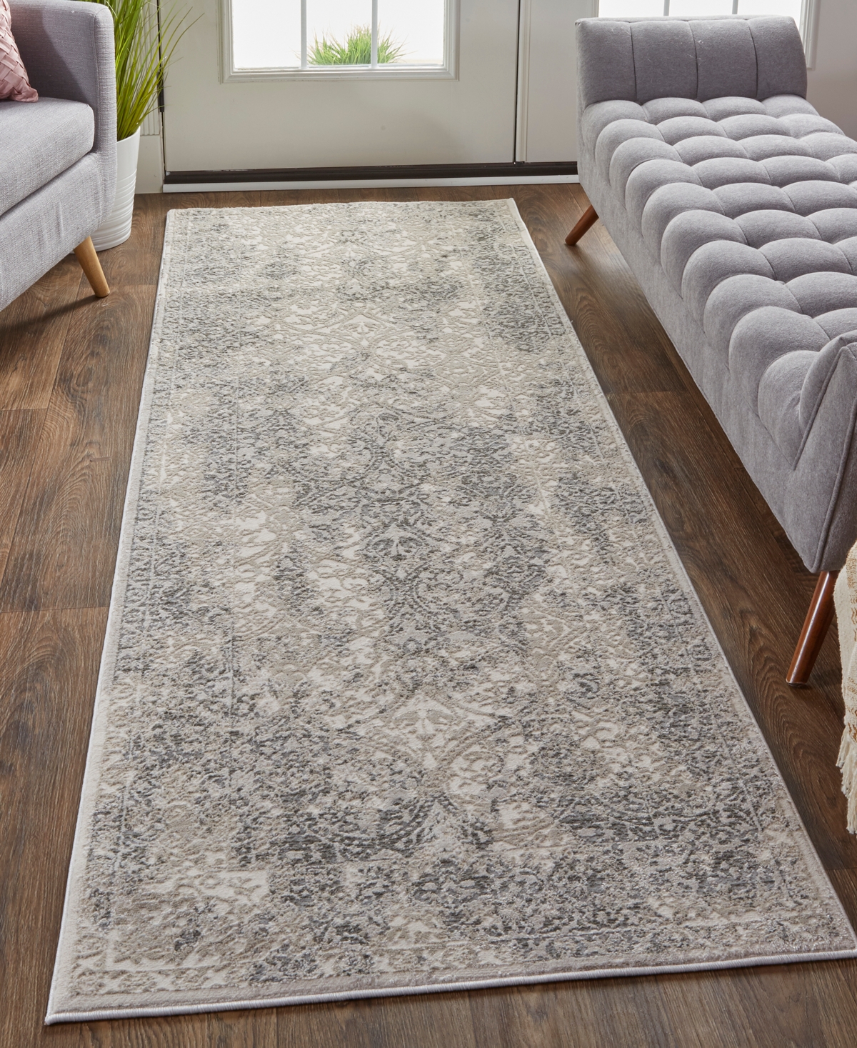 Feizy Prasad 3682f 2'10"x7'10" Runner Area Rug In Ivory,gray