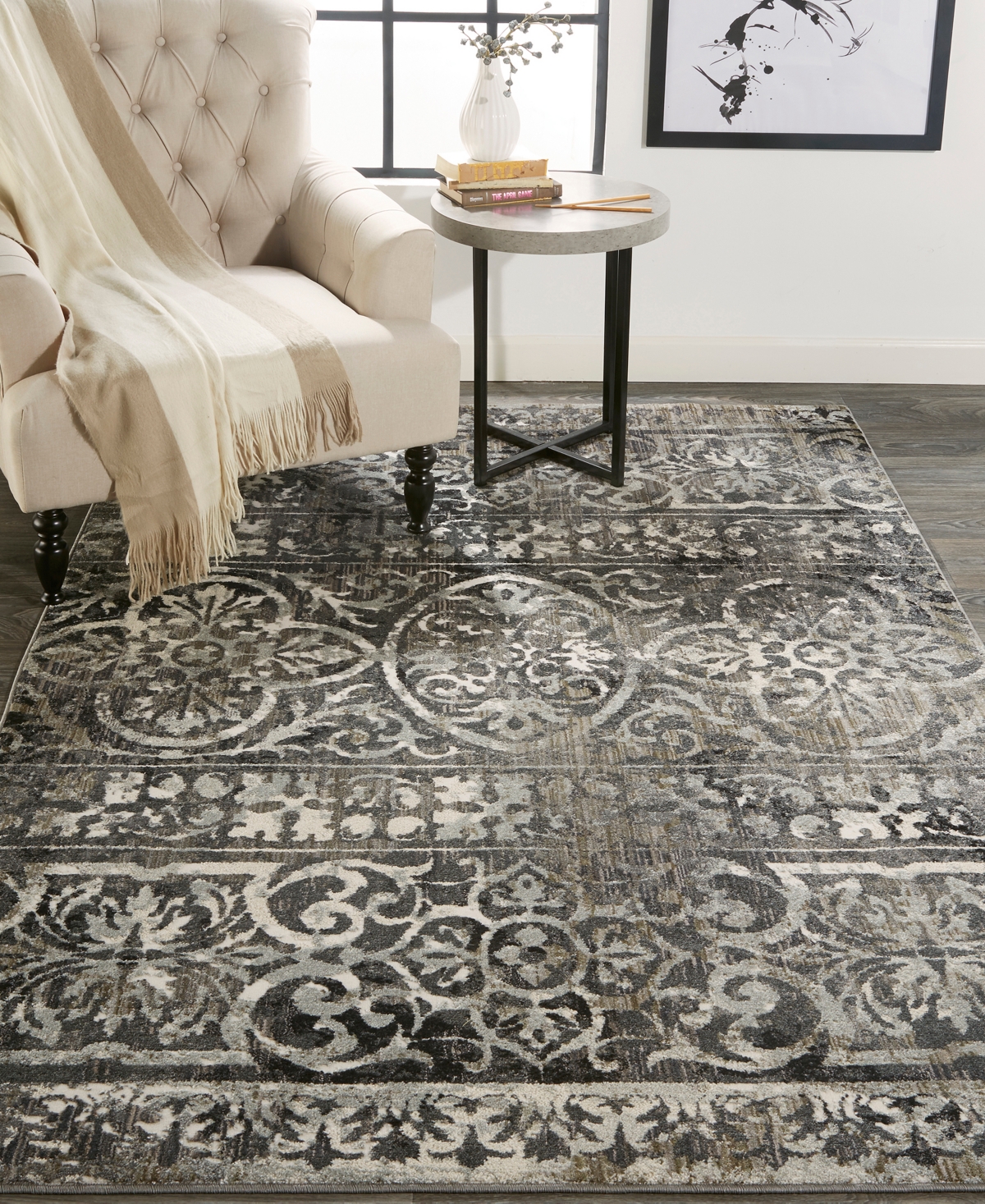 Feizy Kano 3871f 5'3"x7'6" Area Rug In Gray,ivory