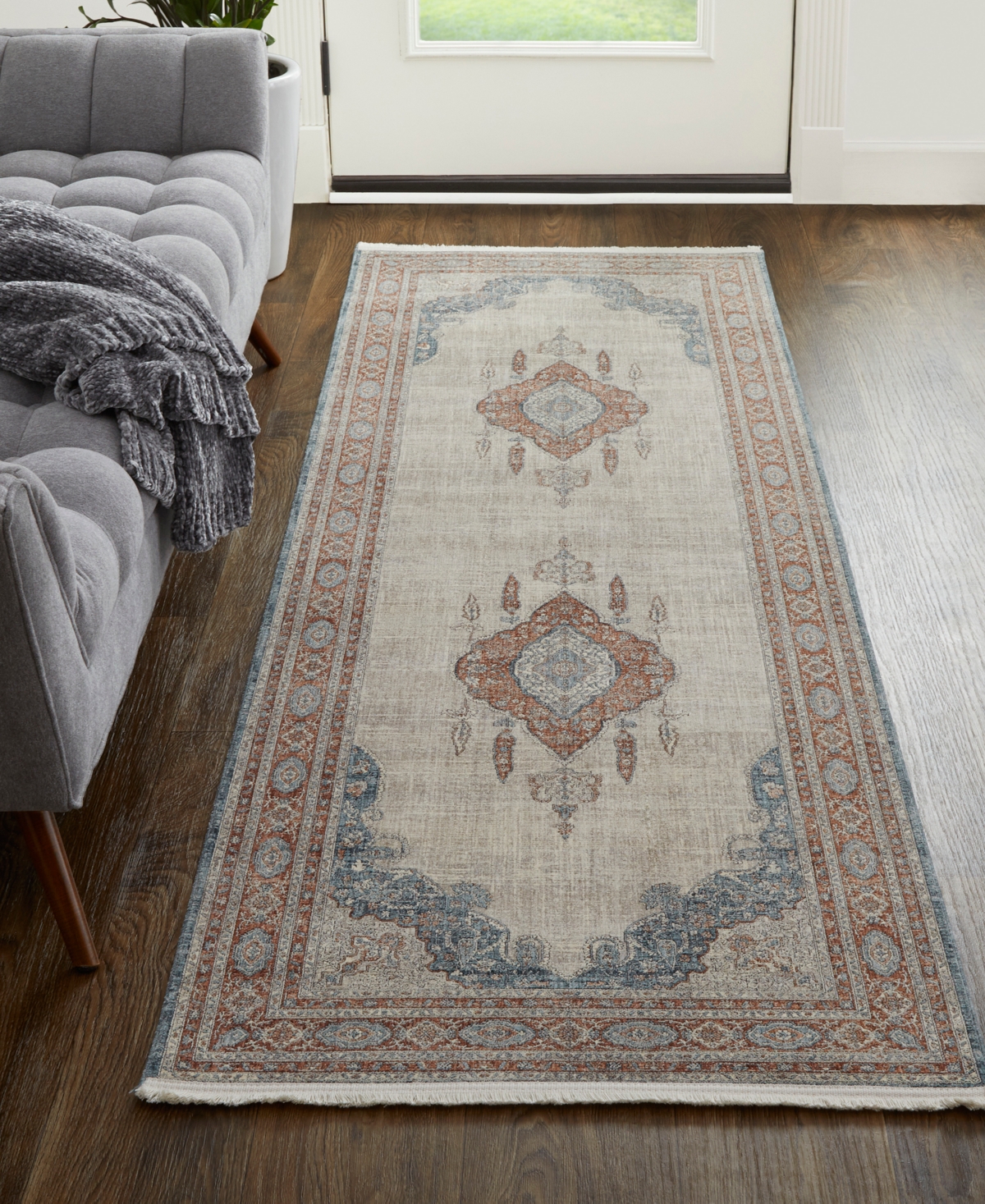 Shop Feizy Marquette 39grf 2'8"x10' Runner Area Rug In Gray,red