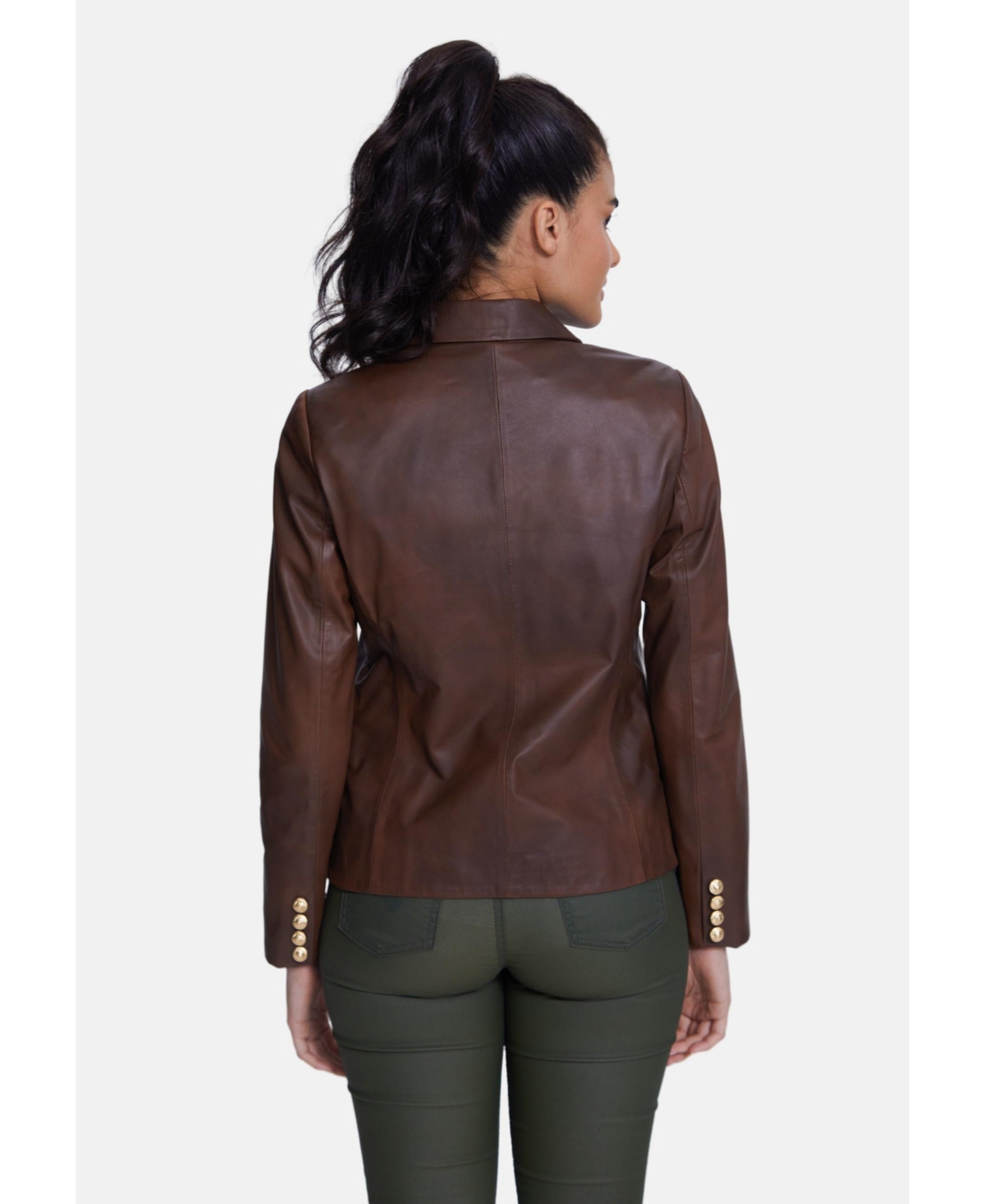 Furniq Uk Women's Genuine Leather Blazer Jacket,- Whiskey