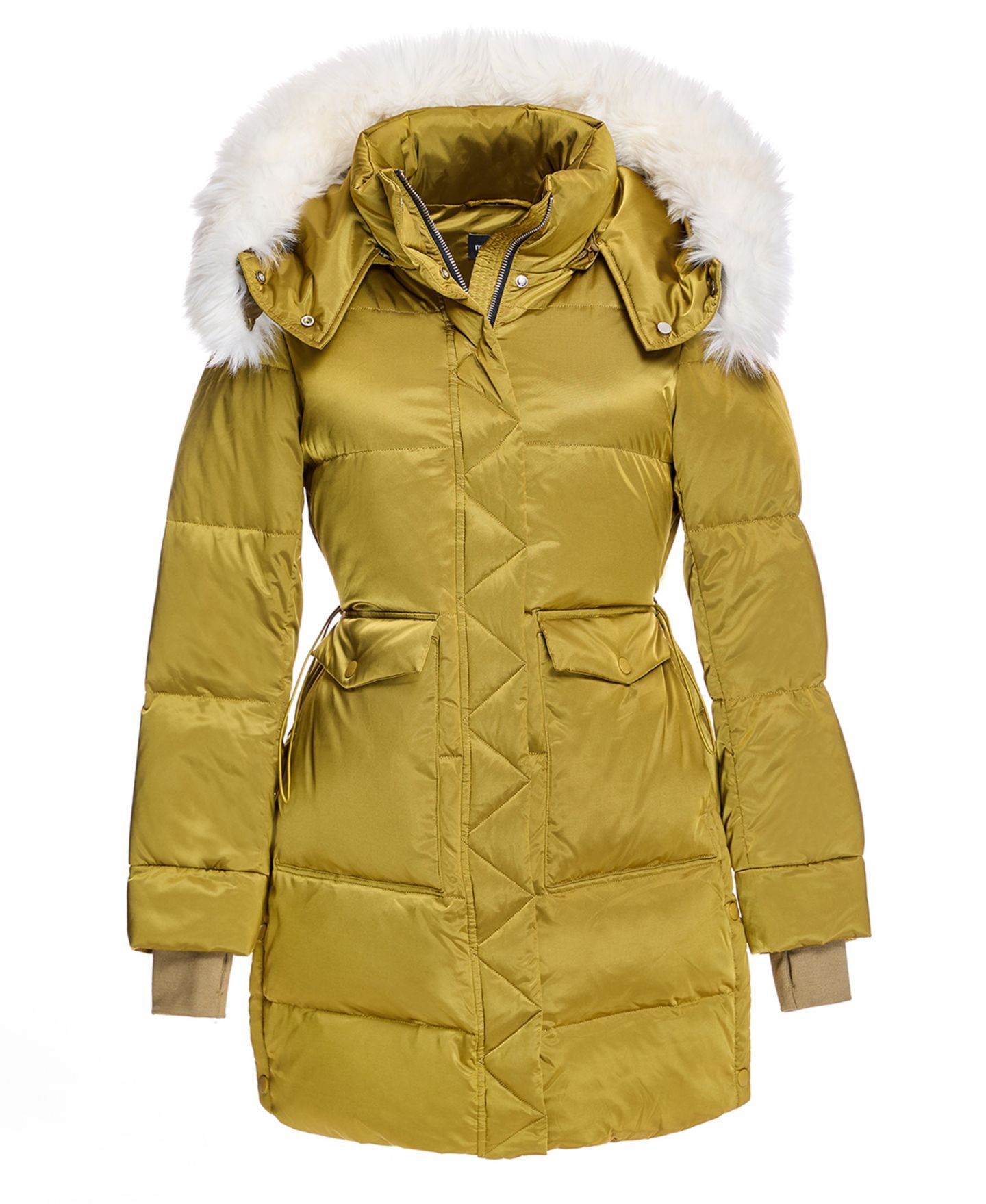 Женская куртка Julia & Stella By Maximilian Puffer Coat with Shearling Trim, цвет: Горчичный — фото 4