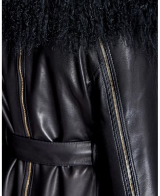 Women's Leather Coat with Shearling Trim