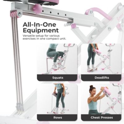 Pink Row-N-Ride Plus, Squat Assist Rower, 330LBs Capacity and Free Access to SunnyFit App