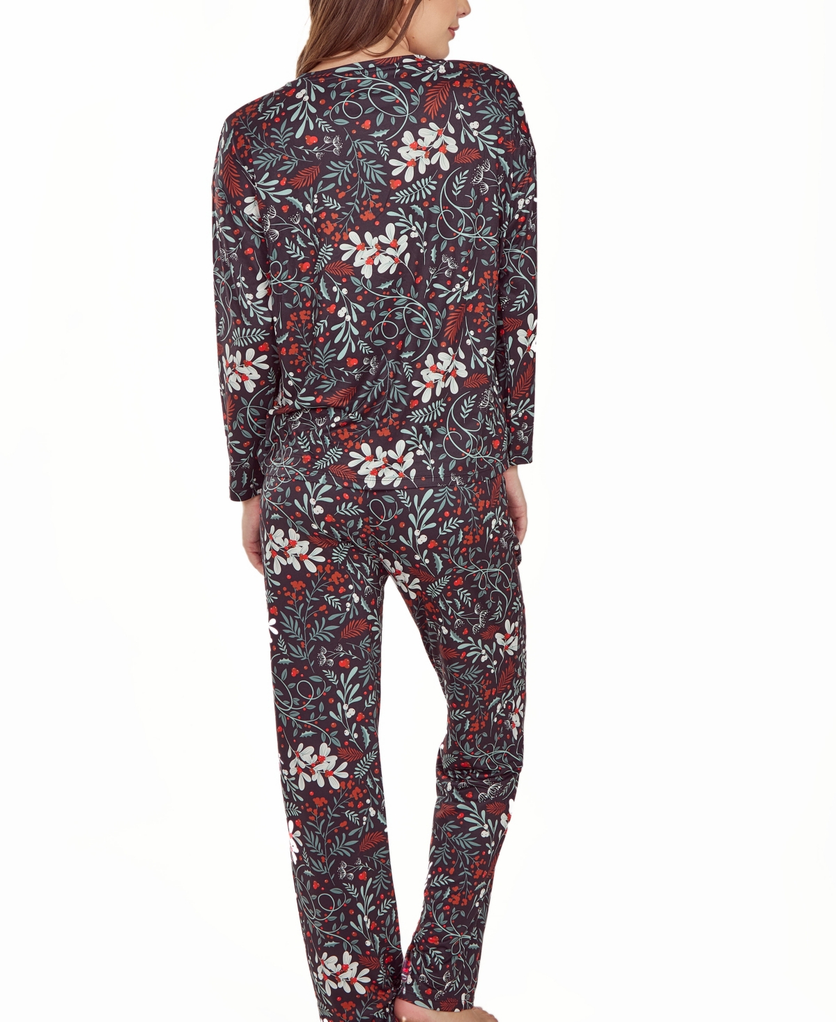 Icollection Women's Ultra Soft Floral Print Top And Pant Pajama Set In Black