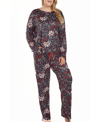 Plus Size Ultra Soft Floral Print Top and Pant Pajama Set