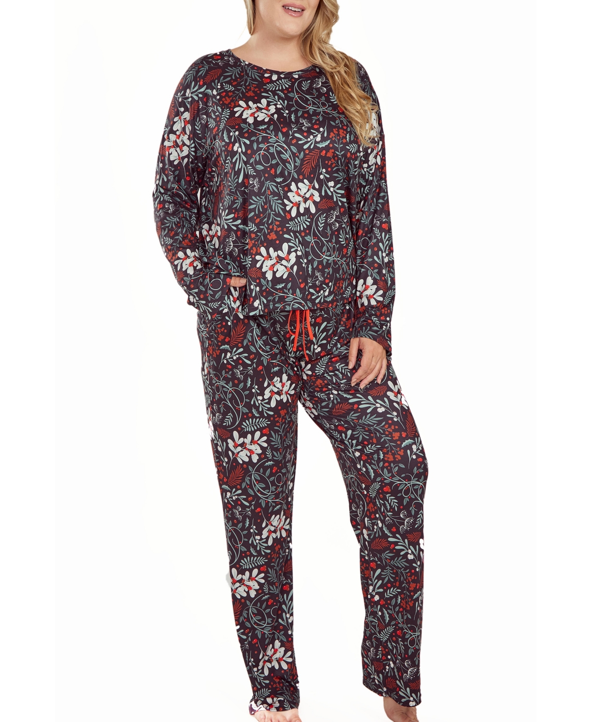 ICOLLECTION PLUS SIZE ULTRA SOFT FLORAL PRINT TOP AND PANT PAJAMA SET 
