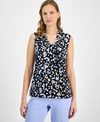 Kasper - Women's Sleeveless Printed Knot-Front Blouse