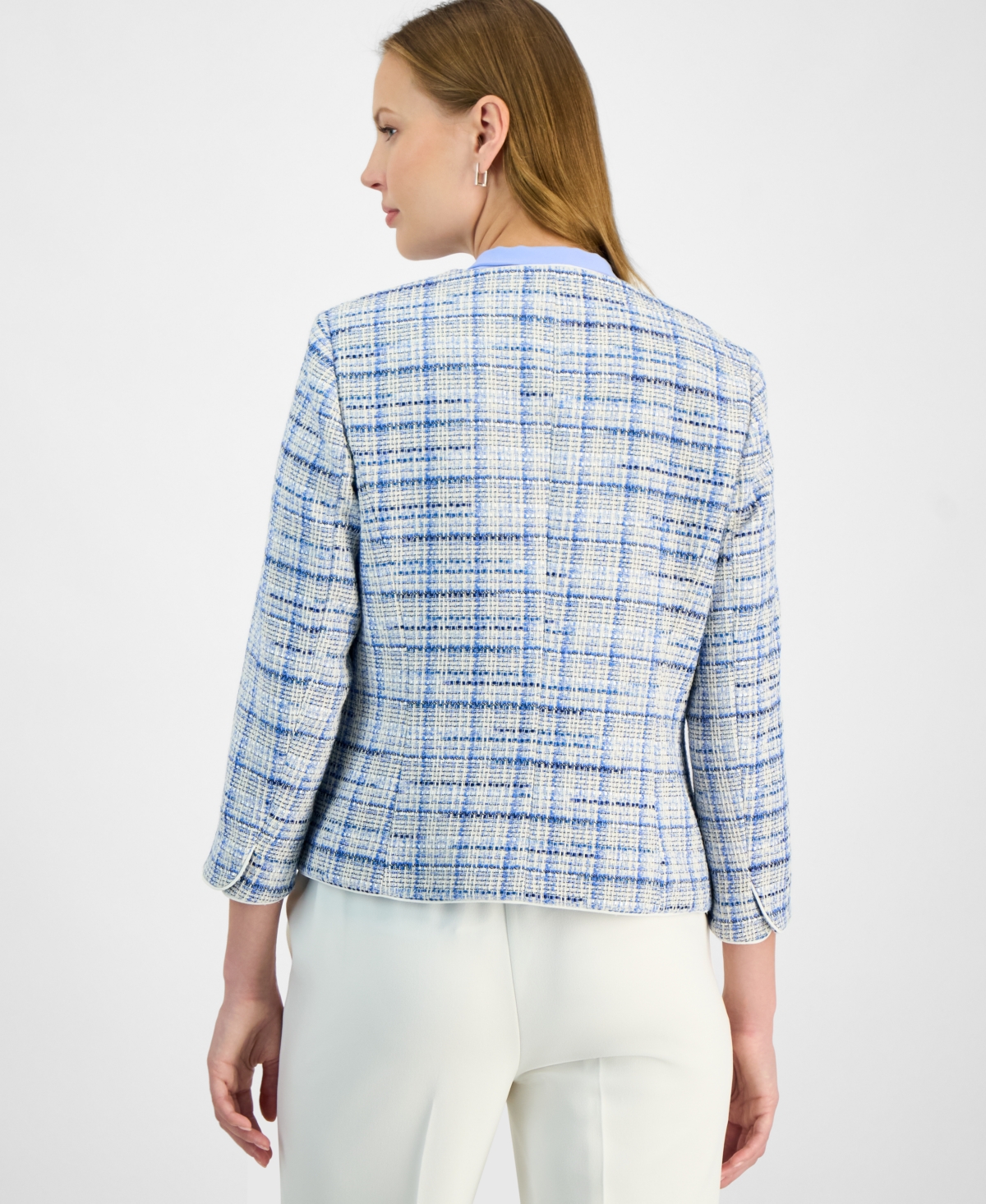 Kasper Women's Tweed 3/4-sleeve Open-front Blazer, Regular & Petite In California Sky Multi