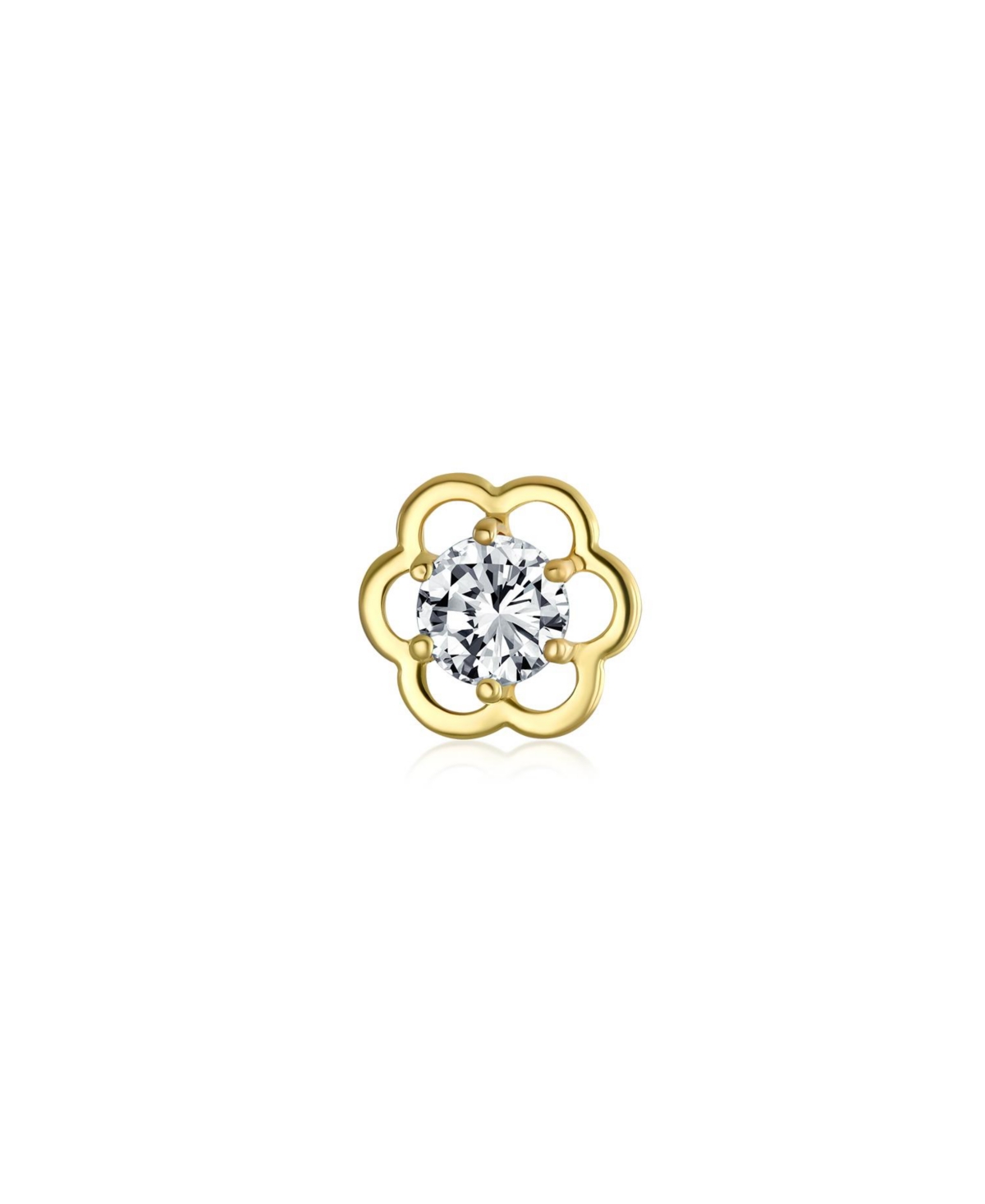 Bling Jewelry Cubic Zirconia Helix Cartilage Ear Lobe Piercing Conch Daith Cz Open Flower 1 Piece Stud Earring For Women 14K Gold Screw back 4MM - Cle