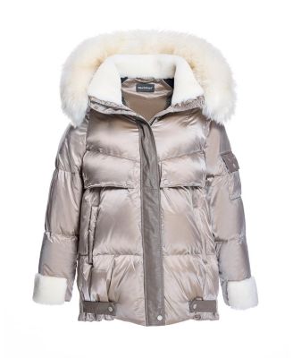Women's Puffer Jacket with Shearling Trim