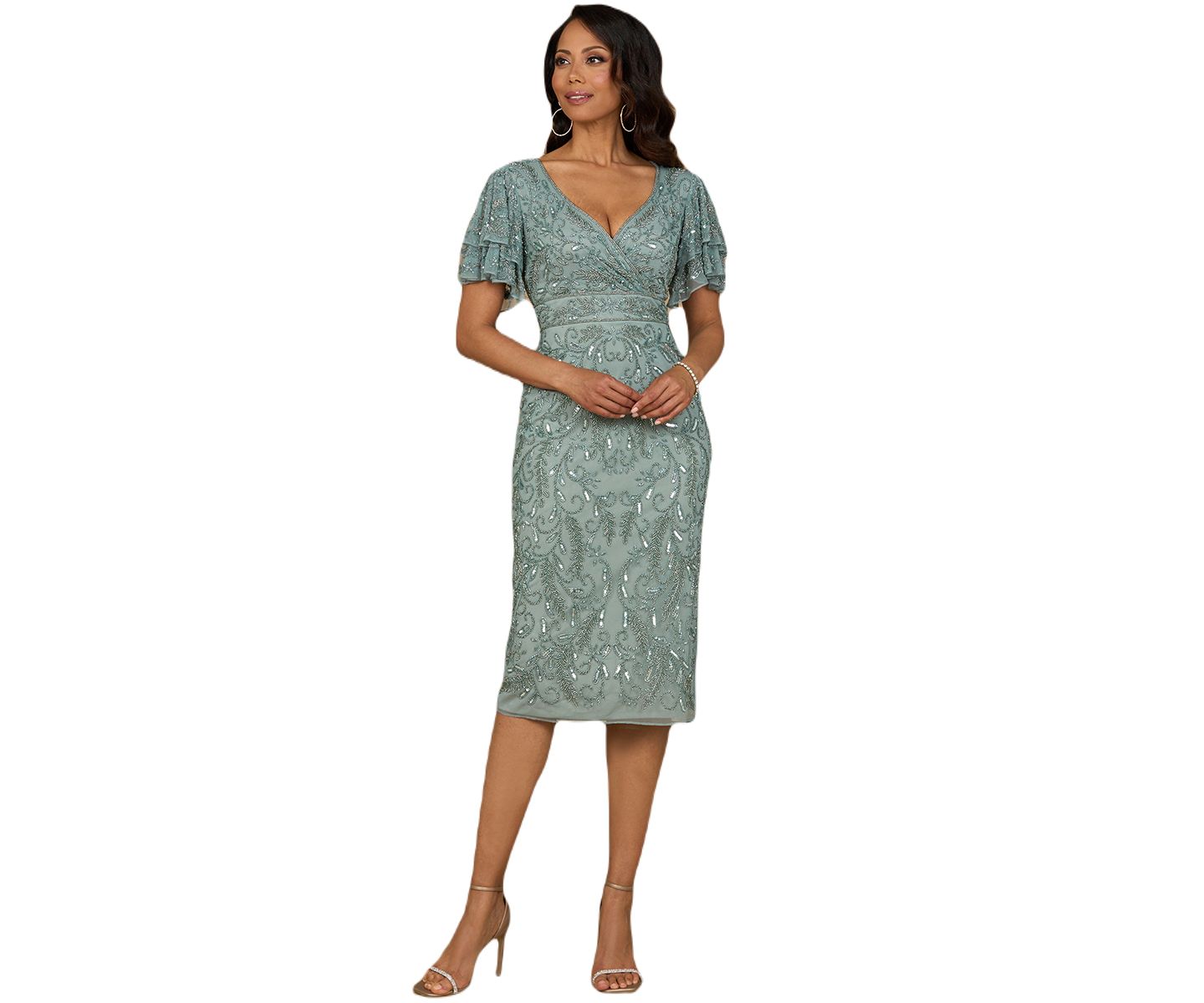 Женское платье Lara Beaded Midi Dress with Cape Sleeves, цвет: Тёмный шалфейный — фото 1