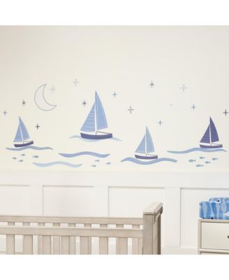 Little Skipper Nautical Sailboat, Moon & Stars Wall Decals/Stickers
