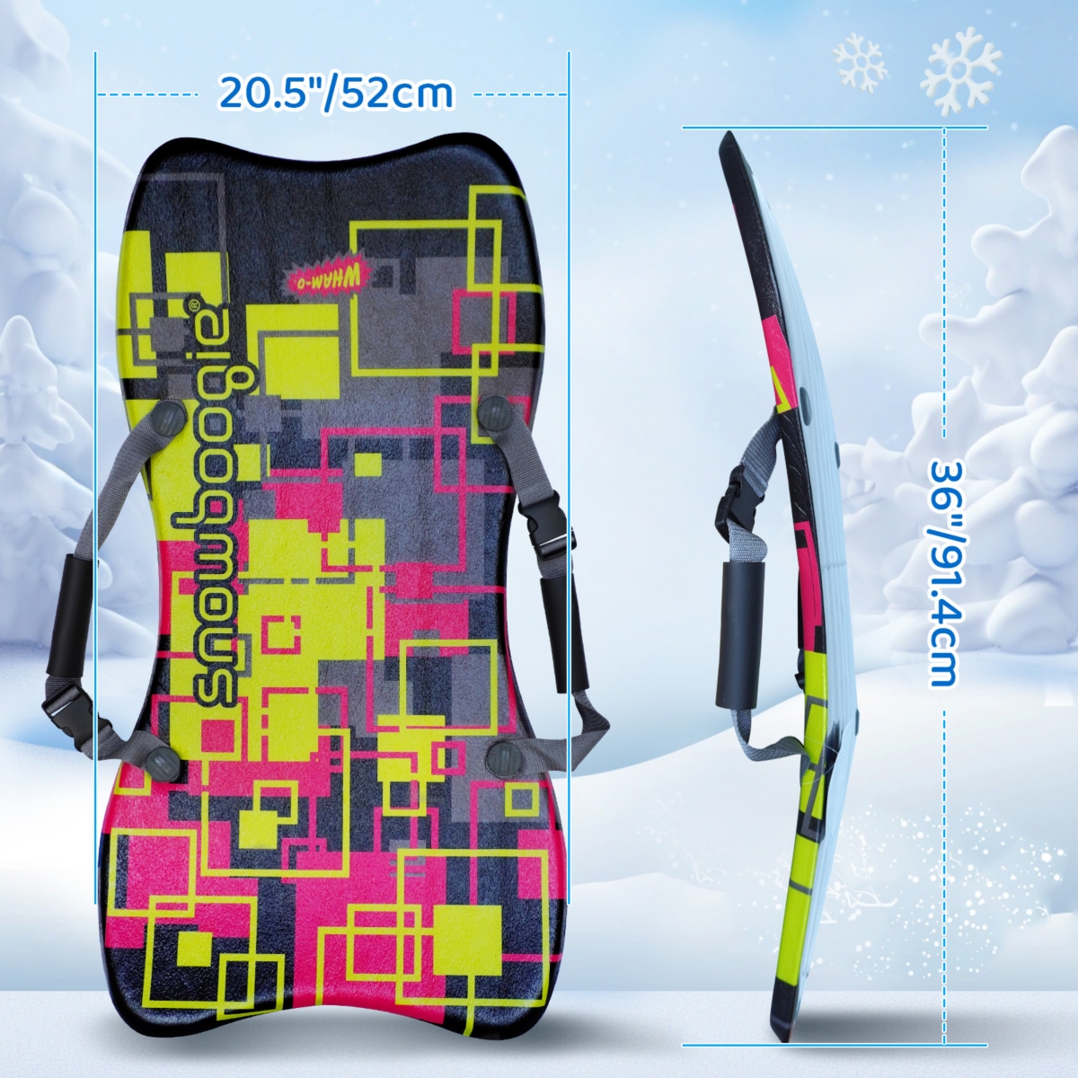 Wham-o Snowboogie 36" Single Rider Snow Sled, Winter Backpack Sled with Pe Foam Core Slick Bottom Adjustable Handles Straps