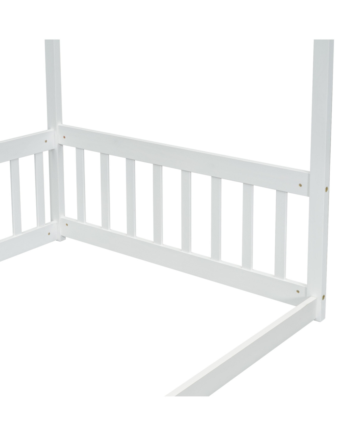 Slickblue Twin SizeCanopy Floor Bed Frame with Fence and Guardrails - White