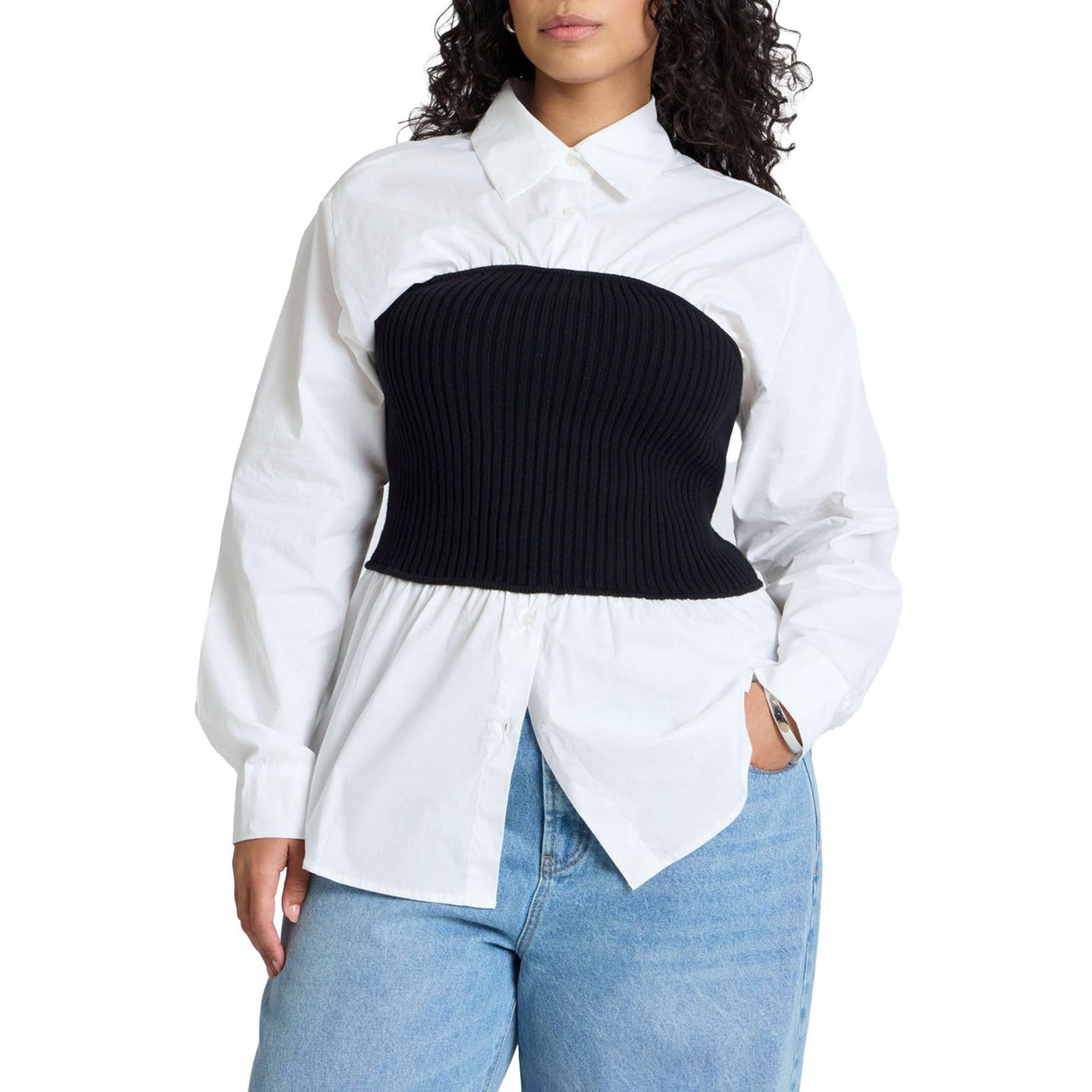 Женский свитер ELOQUII Sweater Tube Twofer Top, цвет: Чёрный / Белый — фото 1