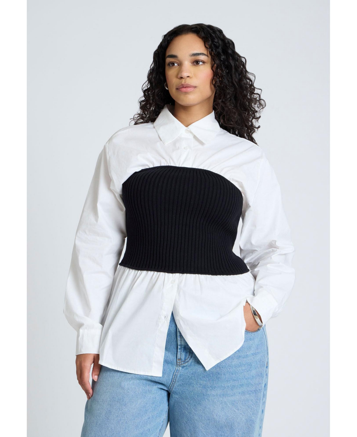 Plus Size Sweater Tube Twofer Top - Black and white