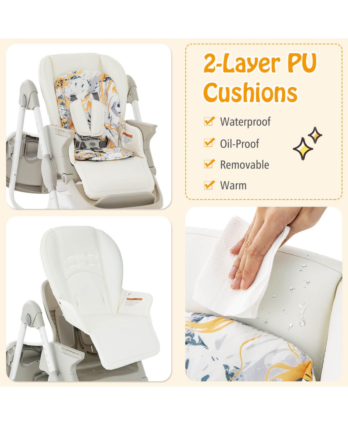 Costway High Chair for Babies & Toddlers with Rolling Wheels Adjustable Height Footrest