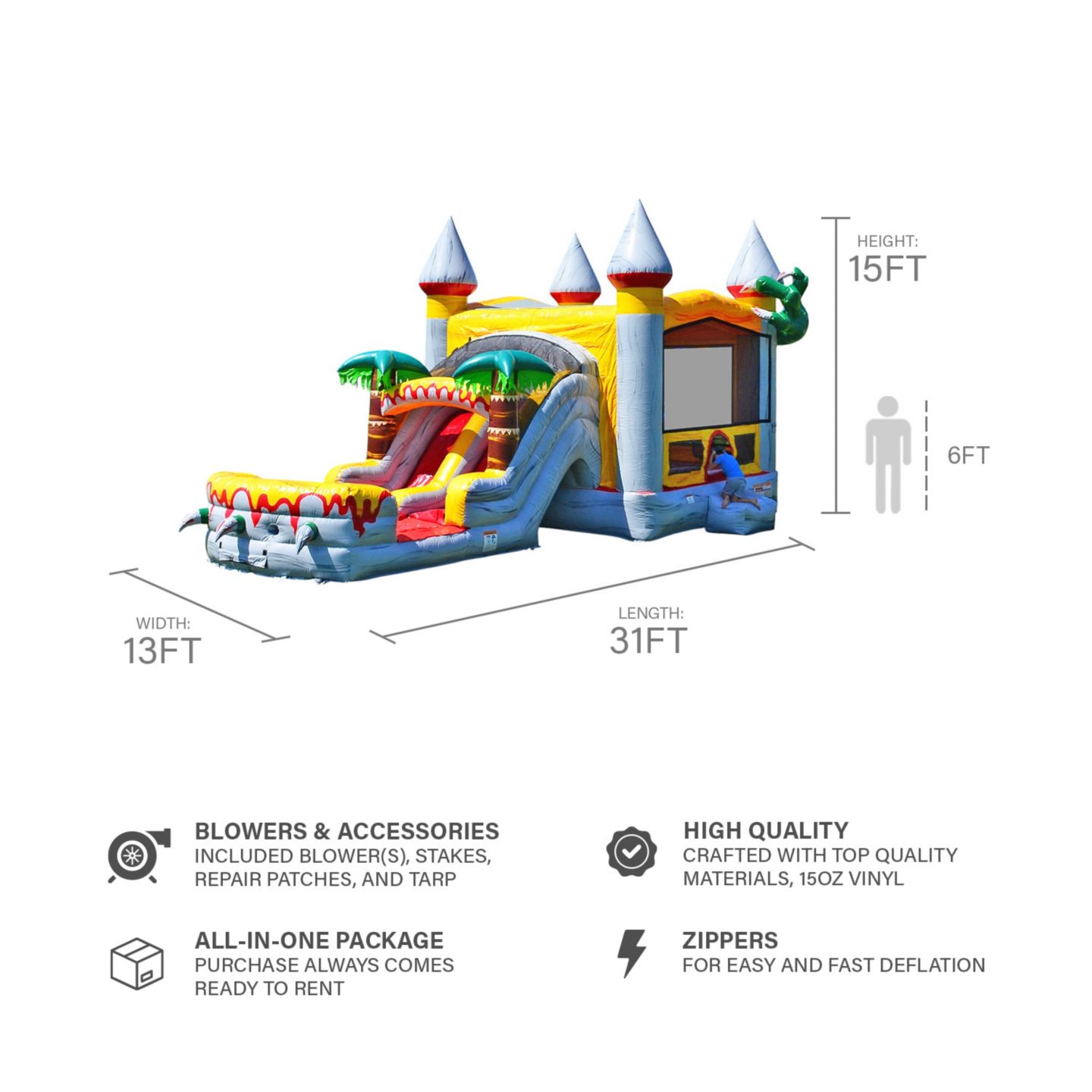 Детская игрушка Jumporange T-Rex Dual Lane Combo Water Slide Bounce House Inflatable, 31'L x 13'W x 15'H, Ages 3+, цвет: Open Miscellaneous — фото 3
