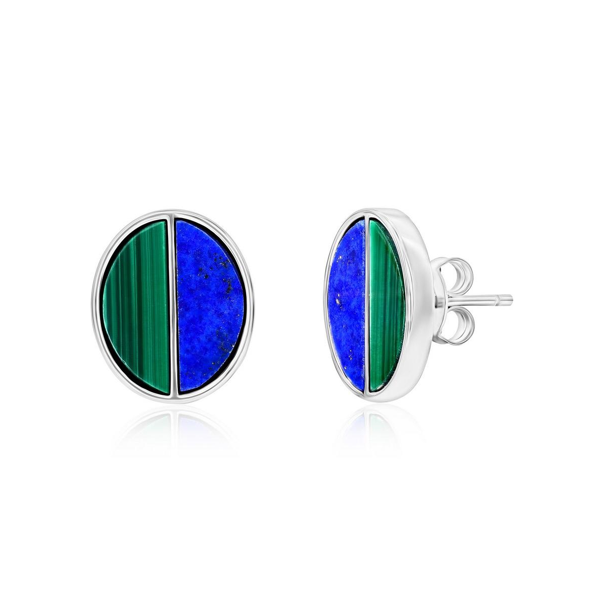 Sterling Silver Half Malachite & Half Lapis Oval Stud Earrings - Lapis  malachite