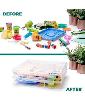 Set of 6 Clear Stackable Portable Project Case Fits 10"x12" - Snap-Tight Closure, Ideal for Board Games, Crafts, and Office Supplies