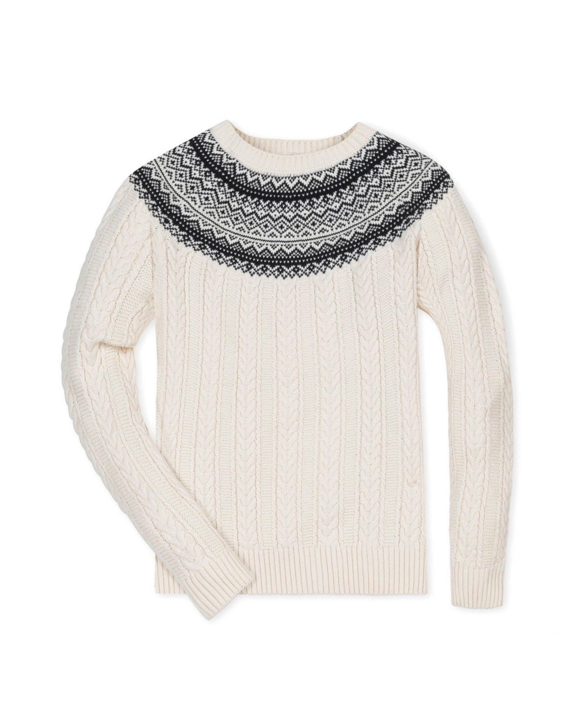 Hope & Henry Women's Organic Long Sleeve Fair Isle Cable Raglan Sweater