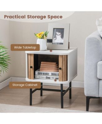 Set of 2 Nightstand Compact Modern End Side Table w/ Sliding Doors