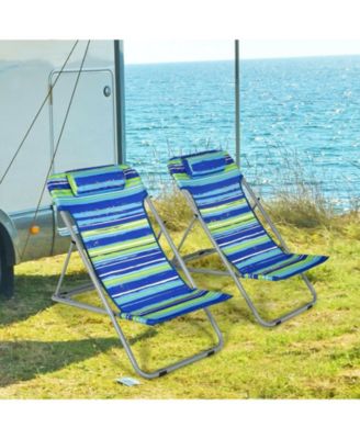 Portable Beach Chair Set of 2 with Headrest