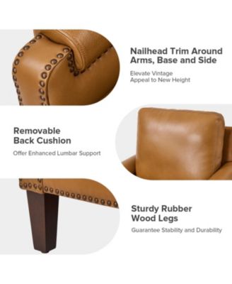 Kunz Transitional Genuine Leather Armchair with Removable Back Cushion