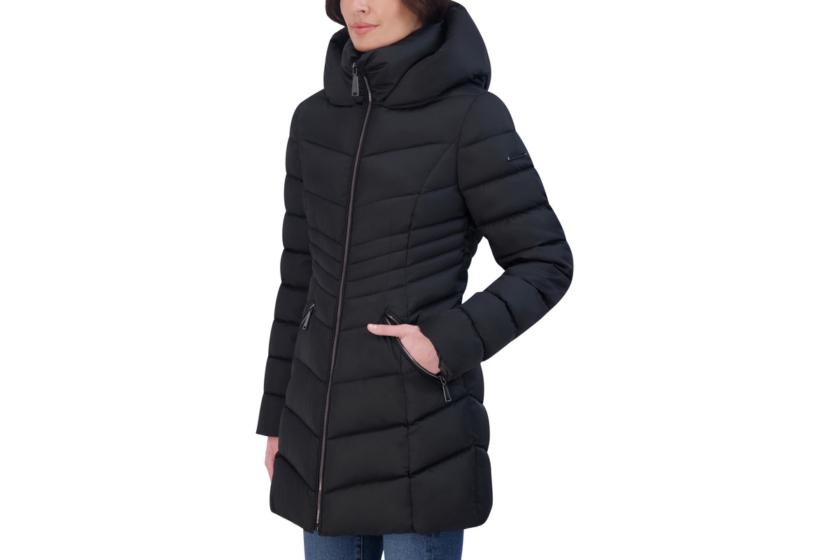 Laundry by Shelli Segal Women's Mid Length Puffer Jacket With Puffy Hood