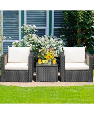 3 Pieces Patio Wicker Conversation Set with Cushion