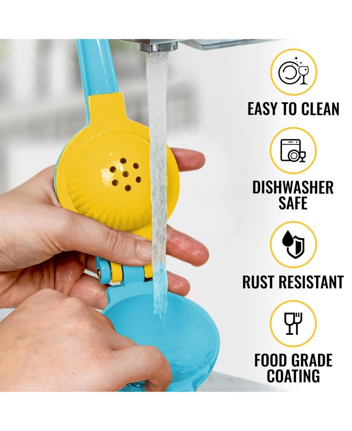 Zulay Kitchen Metal 2-In-1 Lemon Squeezer Manual - Sturdy, Max Extraction Hand Juicer Lemon Squeezer Gets Every Last Drop - Cool blue  yellow