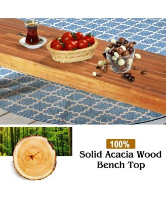 Set of 2 Patio Acacia Wood Dining Benches