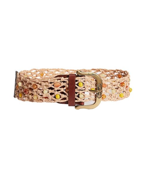 Женский ремень Sam Edelman Wide Beaded Macrame Belt, цвет: Натуральный